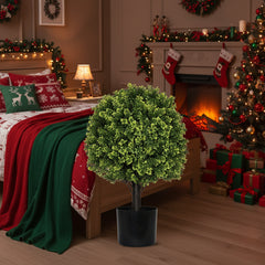 2PCS Set 22in Artificial Trees Natural Topiary Balls Outdoor Decor Pre-Lit Faux Plants For Porch Patio Balcony Year-Round Holiday Home Decor Vibrant Greenery