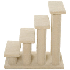25" 4-Step Multi-Level Carpeted Cat Scratching Post Pet Stairs, Cream White