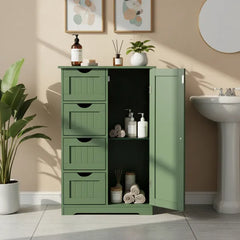 Forest Green, MDF With Paint And Melamine Veneer, Vertical Stripes, 56*30*82.5cm, 4 Drawers, 1 Door, Bathroom Vanity