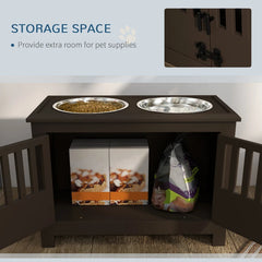 PawHut Dog Food Storage Cabinet With Bowls & Dog Feeding Station, Espresso