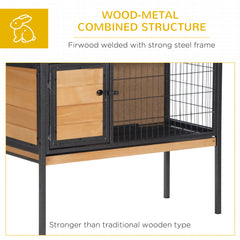 Rabbit Hutch Elevated Bunny Cage Small Animal Habitat with Metal Frame, No Leak Tray, Metal Wire Pan, Openable Water-Resistant Asphalt Roof for Rabbits, Chickens, Ducks, Indoor/Outdoor Natural