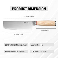 Vegetable Cleaver - Japanese Cleaver 6.5 Inch Chopping Knife High Carbon Stainless Steel Knives With Wooden Handle 6.5 Inch Cleaver Knife