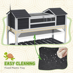 Tortoise Enclosure Tortoise House with Adjustable Lamp Holder Storage Shelf, Dual Main Houses, Openable Lid, Gray