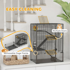 4 Tier Hamster Cage with Deep Tempered Glass Bottom, Running Wheel, Hut, Water Bottle, Food Dish, 24" x 16" x 31.5"