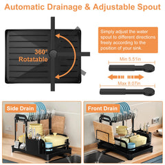 1Pc 2-Tier Dish Drying Rack For Kitchen Counter Space Saving Rustproof Dish Rack With Drainboard Detachable Kitchen Drainer Organizer Set With Utensil Holder Bowl Rack Dish Rack Chopping Board Rack