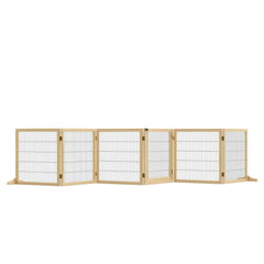 PawHut Wooden Pet Gate, 6-Panel Folding Dog Safety Barrier With Support Feet For Small & Medium Dogs, Natural Wood
