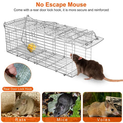 Foldable Rat Trap Cage Humane Live Rodent Trap Cage Galvanized Iron Mice Mouse Control Bait Catch With Detachable L Shaped Rod