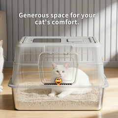 60-40-40cm Fully Enclosed Stainless Steel Cat Litter Box, Odor & Splash Proof Easy Clean, For Large Cats & Multi-Cat Households