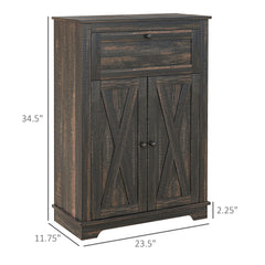 Farmhouse Sideboard Storage Cabinet with Doors and Drawer for Kitchen, Living room, 23.5"x11.75"x34.5", Dark Brown