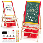 3-in-1 Kids Art Easel - Double-Sided Magnetic Board+Paper Roll, 26 Letter Magnets, Multicolor