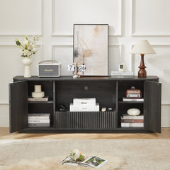 64 Inch Wavy TV Stand, Rounded Sideboard, Storage Cabinet Wooden Vertical Stripe Cabinet For Living Room Bedroom Entryway Black,64W X 15D X 24H.