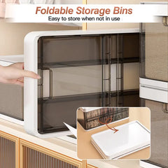 3 Pack Foldable Storage Bin With Lid Stackable Plastic Closet Organizer With Handle Divider Collapsible Drawer Organizer For Toys Clothes