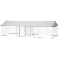 Two Room Outdoor Dog Kennel, Dog Run with Roof, Waterproof UV-Resistant Cover, Secure Lock, 19.7' x 7.5' x 5.2'