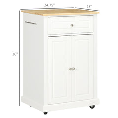 Rolling Kitchen Island Cart, Portable Serving Trolley Table with Drawer, Adjustable Shelf and 2 Towel Racks, Cream White
