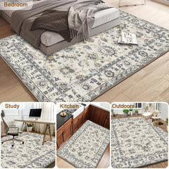 Retro Gray Style Flower Art Carpet Light Luxury Living Room Space Narrator Soft Style Can Also Improve The Home Texture Level 5x7ft Cashmere-like Washed Bottom