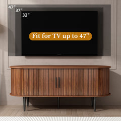 TV Stand, 47 Modern TV Console Table With Storage Compartment And Sliding Door, Gaming Entertainment Center With Cabinet For Living Room, Bedroom, Office Walnut