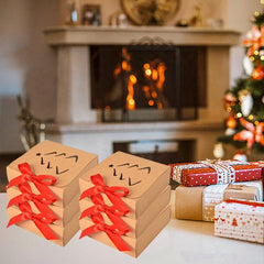 10PCS Christmas Gift Box With Lids Kraft Paper Gift Box With Ribbon Christmas Tree Present Treat Boxes For Holiday Party Favor Supplies