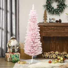 5' Decorated Christmas Tree Snow Flocked Artificial Christmas Tree with Pencil Shape, Realistic Branches, Pink