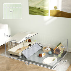 Small Animal Cage with Removable Pet Playpen, Guinea Pig Cage with Waterproof Pad, Hay Feeder, Water Bottle, Food Dish