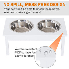 23" Wooden Heavy Duty Dog Food Bowls Pet Elevated Feeding Station -White