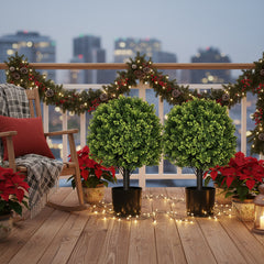 2PCS Set 22in Artificial Trees Natural Topiary Balls Outdoor Decor Pre-Lit Faux Plants For Porch Patio Balcony Year-Round Holiday Home Decor Vibrant Greenery