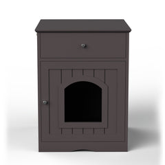 Wooden Pet House Cat Litter Box Enclosure With Drawer & Side Table
