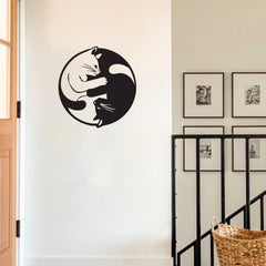 Metal Yin Yang Cat Wall Art Sculpture, Handmade Indoor