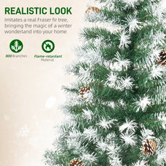 6ft Unlit Snow-Dusted Full Fir Artificial Christmas Tree with Realistic Branches, 61 Pine Cones and 800 Tips