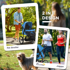 3 Wheels Pet Stroller for Small Dogs and Medium Dogs with Adjustable Canopy, Safety Tether, Storage Basket, Blue