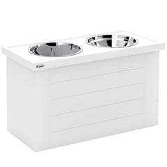 PawHut Elevated Dog Bowls With Slow Feeder Mat, Storage Cabinet, 3 Stainless Steel Bowls For Large & Extra Large Dogs, White