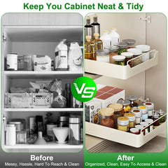 2Pcs Pull Out Cabinet Organizers Sliding Shelf Spice Rack Carbon Steel Roll Out Drawers Fixed With Adhesive Nano Film With Handle 55LBS Max Load