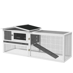 Rabbit Hutch 2-Story Bunny Cage, Guinea Pig Cage Indoor Outdoor, Small Animal House with Slide Out Tray, for Rabbits, Chickens, Ducks, 61.5" x 23" x 27", Light Gray