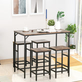5-Piece Industrial Dining Table Set, Bar Table & 4 Stools Set, Space Saving for Pub & Kitchen, Rustic Brown/Black