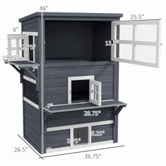 Cat House, Outdoor 3-Tier Kitty Shelter, Weather Resistant, w/ Escape Door