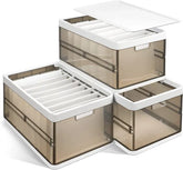 3 Pack Foldable Storage Bin With Lid Stackable Plastic Closet Organizer With Handle Divider Collapsible Drawer Organizer For Toys Clothes