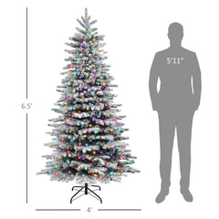 6.5ft Snow Flocked Artificial Christmas Tree, Pre-Lit Christmas Tree with 400 LED Lights and 990 Branch Tips, Green
