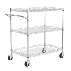 3-Tier Utility Cart Rolling Cart On Wheels 30'x18'x32.4' 661 LBS 6 Hooks