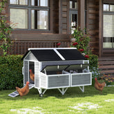 59" Wooden Chicken Coop w/ Wheels, Handles, 2 Nesting Boxes, 2 Trays, 4 Perches, Chicken Tractor for 4-6 Chickens, Gray