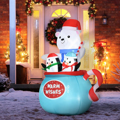 5ft Christmas Inflatables Outdoor Decorations Blessed Polar Bear and Penguins in the Cup, Blow-Up LED Yard Christmas Decor for Garden, Lawn, Party, Holiday