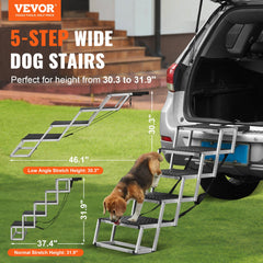 Dog Stair For Cars 5-step Folding Dog Steps Aluminum Loads Up To 150 Lbs