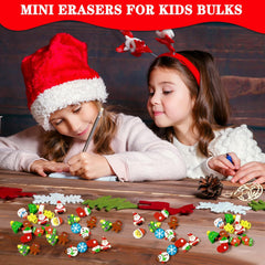 150 Pcs Christmas Cute Small Animal Erasers Bulk, Mini Erasers, Desk Pets, Christmas Pencil Erasers, Socks Santa Snowflakes Gift Filling Homework School Classroom Rewards Prizes Clearance