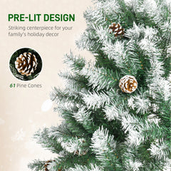 6ft Unlit Snow-Dusted Full Fir Artificial Christmas Tree with Realistic Branches, 61 Pine Cones and 800 Tips