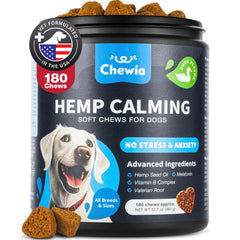 Hemp Calming Chews For Dogs Anxiety Dog Calming Treats With Melatonin Valerian Root Chamomile Extract & Vitamin B Complex Canine Chews For Vet Visits Grooming Travel Thunderstorms Fireworks