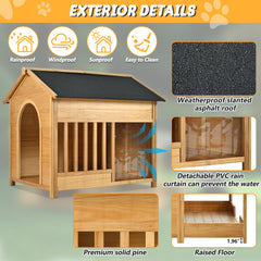 60.2 Large Outdoor Dog House With Insulated Liner For Winter Waterproof Dog Kennel For Medium & Large Dogs, Dog House With Porch And Asphalt Roof And Elevated Floor, Nature