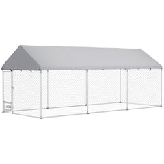 Outdoor Dog Kennel w/ Adjustable & Rotatable Bowl Rack, Waterproof UV-Resistant Cover, Secure Lock, 19.7' x 7.5' x 7.5'
