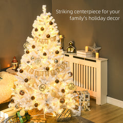 HOMCOM 6ft Tall Prelit Artificial Christmas Tree Holiday Decor With 638 Branches, 220 Warm White LED Lights, Auto Open, White