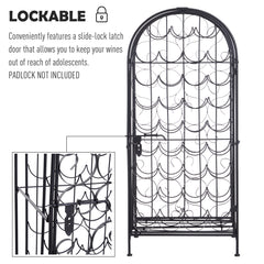 35 Bottle Wrought Iron Wine Rack Cabinet with Lock, Black