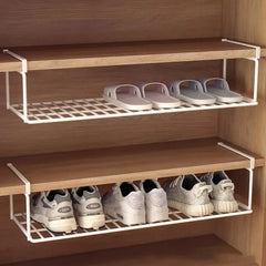 Swiss Quality Adjustable Expandable Shoe Rack, Stackable Iron Shoe Rack, Space Saving Hanging Rack For Home Shoe Storage, Bottom Basket