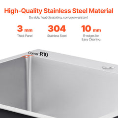 33' Kitchen Sink Top Mount Single Bowl Drop-In Basin Stainless Steel Bar