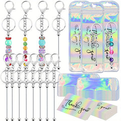 60 Pieces Of Bulk Beaded Keychain Blanks, Beaded DIY Blank Keychains, Metal Beaded Keychain Bags And Thank You Card Set, Including 20 Beaded Keychains, 20 Packaging Bags, And 20 Thank You Cards, Suita